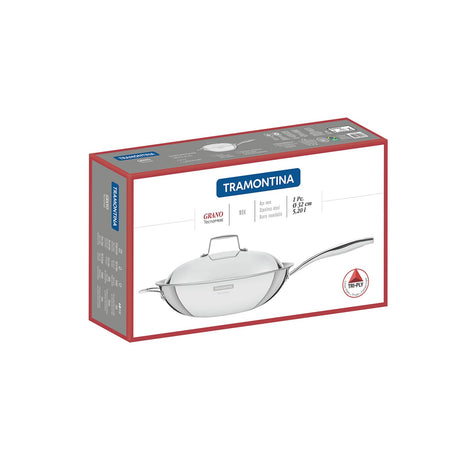 Tramontina 5.2L/32cm Grano Tri-Ply Stainless Steel Wok with Lid - Silver