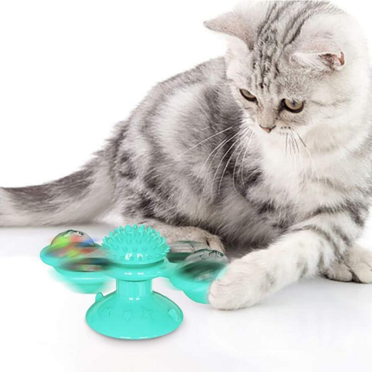 Cat Windmill Toy w/ 2-Compartment Spinning Interactive Suction Cup