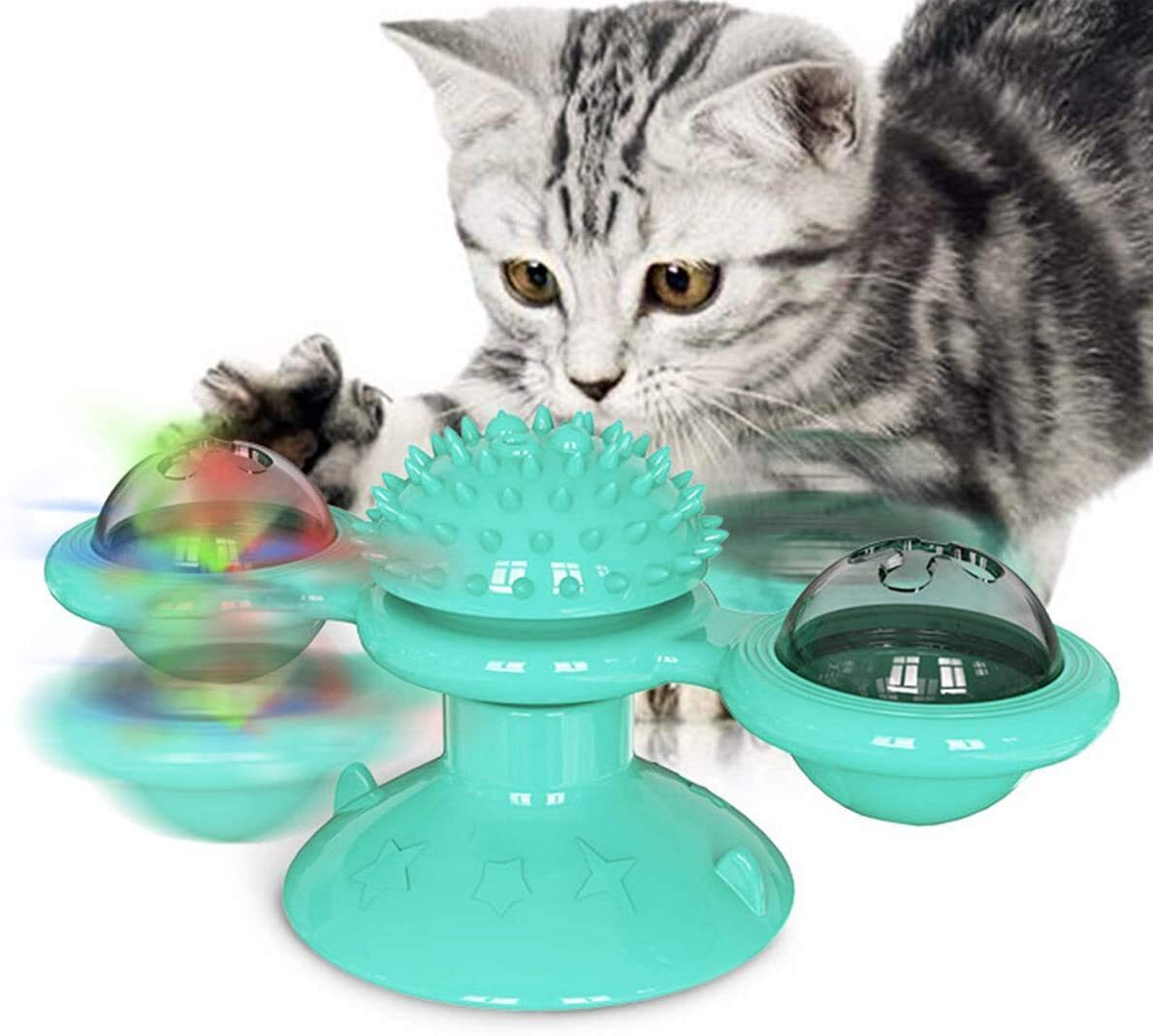 Cat Windmill Toy w/ 2-Compartment Spinning Interactive Suction Cup