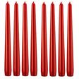 48x Tapered Dinner Candles Unscented Taper Wedding Candle 25cm in Metallic Red