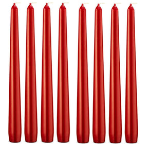 48x Metallic Red Tapered Dinner Candles 25cm Bulk Pack - Unscented (Tall Wedding Table Candles)