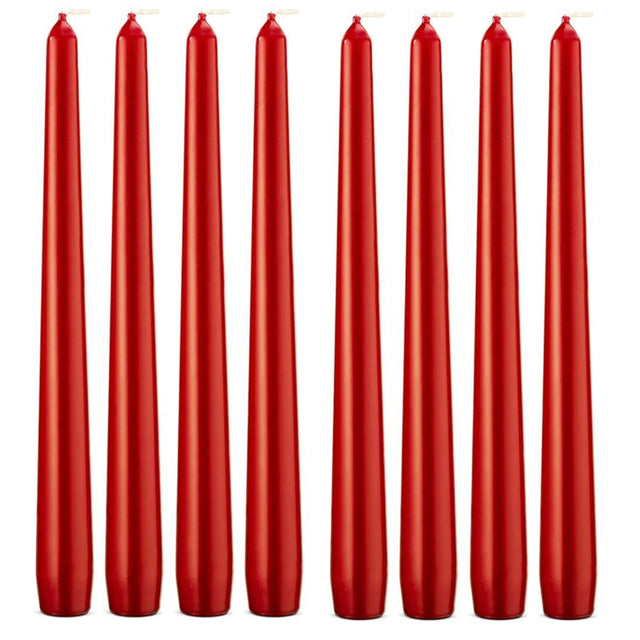 48x Metallic Red Tapered Dinner Candles 25cm Bulk Pack - Unscented (Tall Wedding Table Candles)