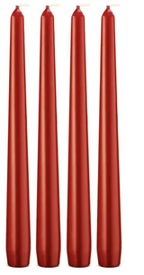 4x Metallic Red Tapered Dinner Candles 25cm - Unscented (Tall Wedding Table Candles)