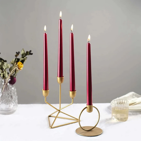 144x Tapered Dinner Candles Unscented Taper Wedding Candle 25cm in Metallic Red