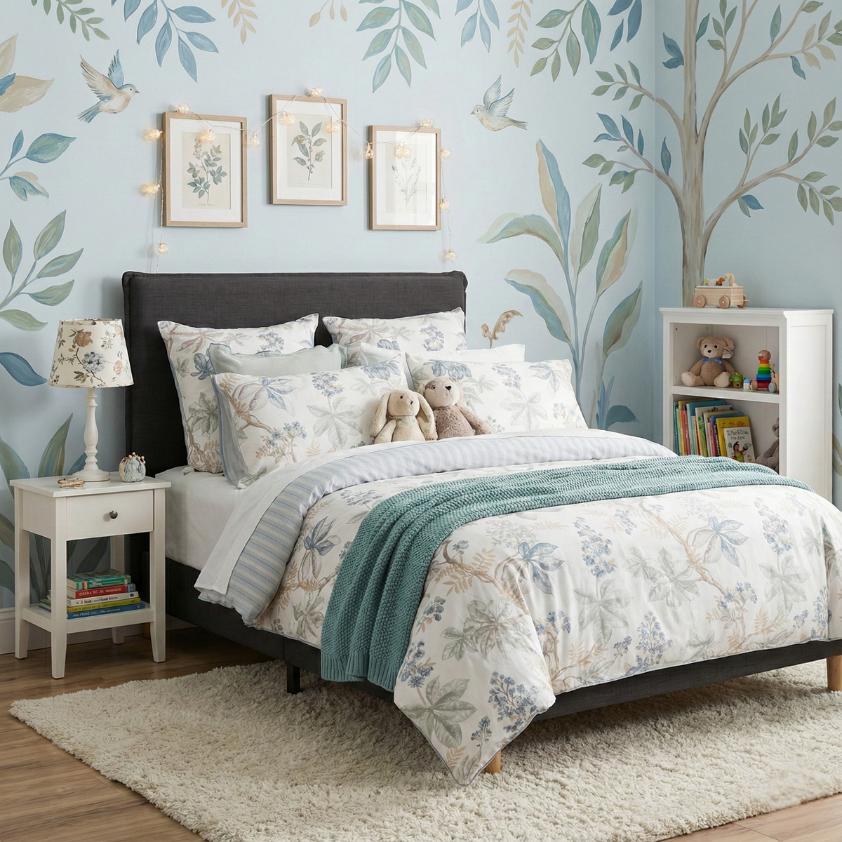 Renee Taylor Floral Vine Textured Cotton Slub Reversible Kids Quilt Cover Set (OEKO-TEX Certified)