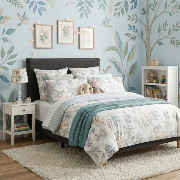 Renee Taylor Floral Vine Textured Cotton Slub Reversible Quilt Cover Set (OEKO-TEX Certified)