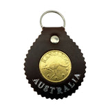 Jacaru 6401 Round Leather Keyring with Kangaroo Coin - 5.5cm (Made in Australia)