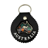 Jacaru 6403 Round Leather Keyring with Opal Australia Map - 5.5cm (Made in Australia)
