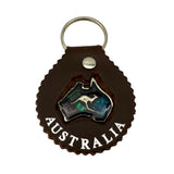 Jacaru 6403 Round Leather Keyring with Opal Australia Map - 5.5cm (Made in Australia)