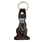 Jacaru 6408 Kangaroo Shape Printed Leather Keyring - Brown (Made in Australia)