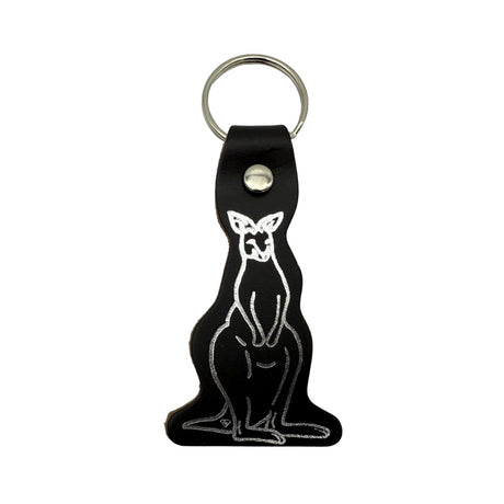 Jacaru 6408 Kangaroo Shape Printed Leather Keyring - Brown (Made in Australia)