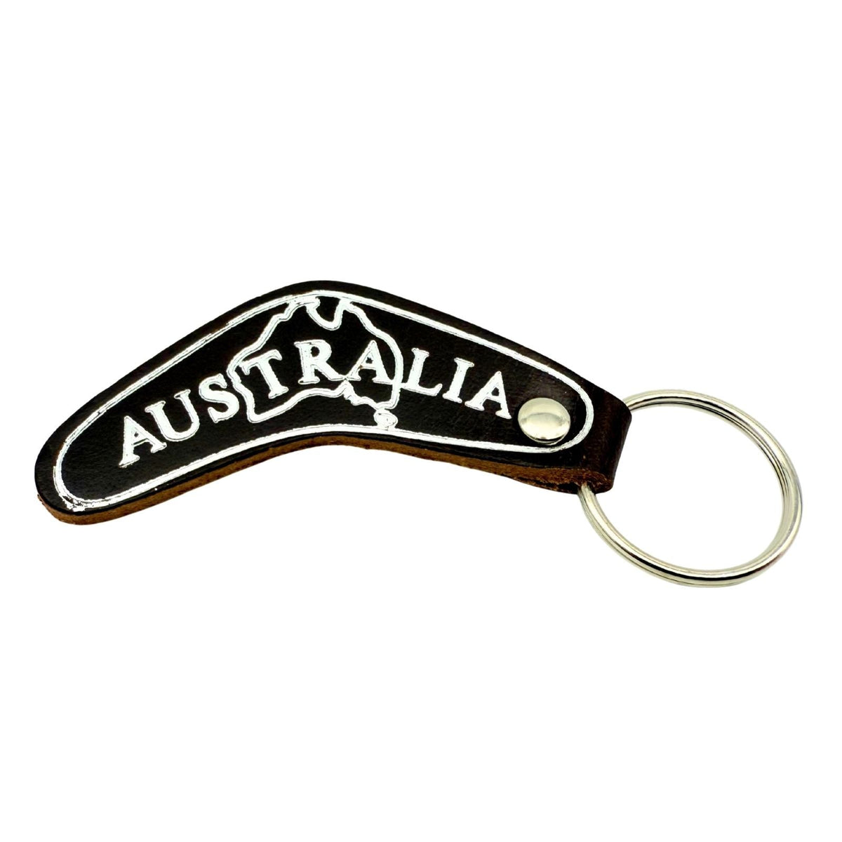 Jacaru 6418 Boomerang Leather Keyring - Brown (Made in Australia)