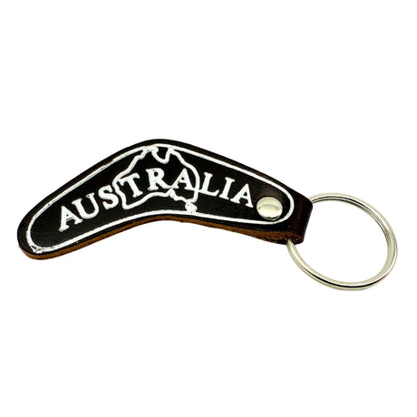 Jacaru 6418 Boomerang Leather Keyring - Brown (Made in Australia)