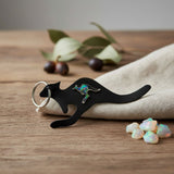 Jacaru 6419 Kangaroo Leather Keyring with Opal - Silver Plated Kangaroo (Made in Australia)