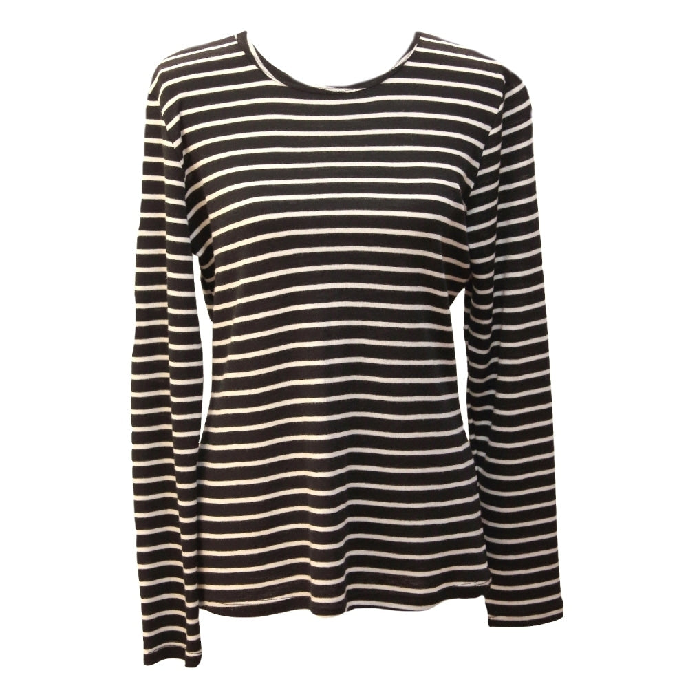 Womens Long Sleeve 100% Pure Wool Stripe Knit Top Warm Winter Thermal Base Layer