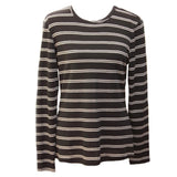 Womens Long Sleeve 100% Pure Wool Stripe Knit Top Warm Winter Thermal Base Layer