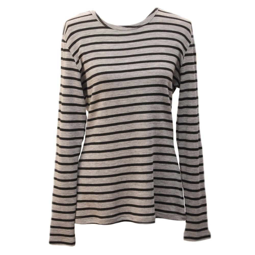 Womens Long Sleeve 100% Pure Wool Stripe Knit Top Warm Winter Thermal Base Layer