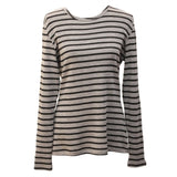 Womens Long Sleeve 100% Pure Wool Stripe Knit Top Warm Winter Thermal Base Layer