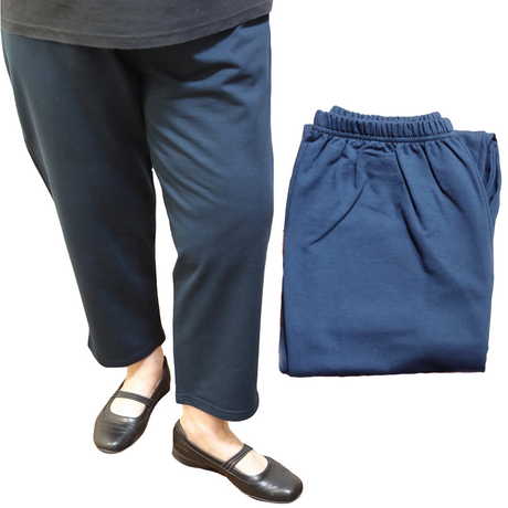 Womens 3/4 Length Pure Cotton Knit Loose Leggings Pants Bottoms Loose Fit - Navy