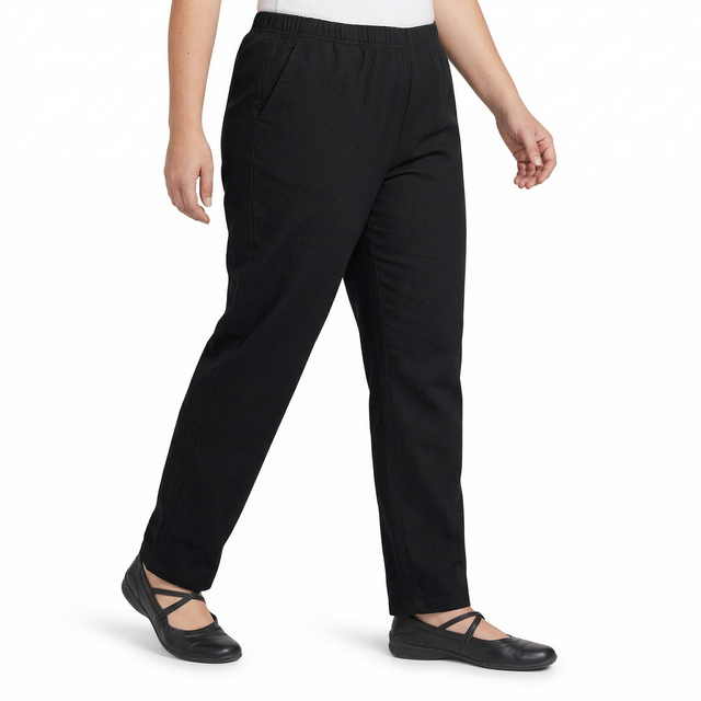 idyl Womens Full Length 100% Cotton Pants  - Black (Relaxed Fit Trousers)