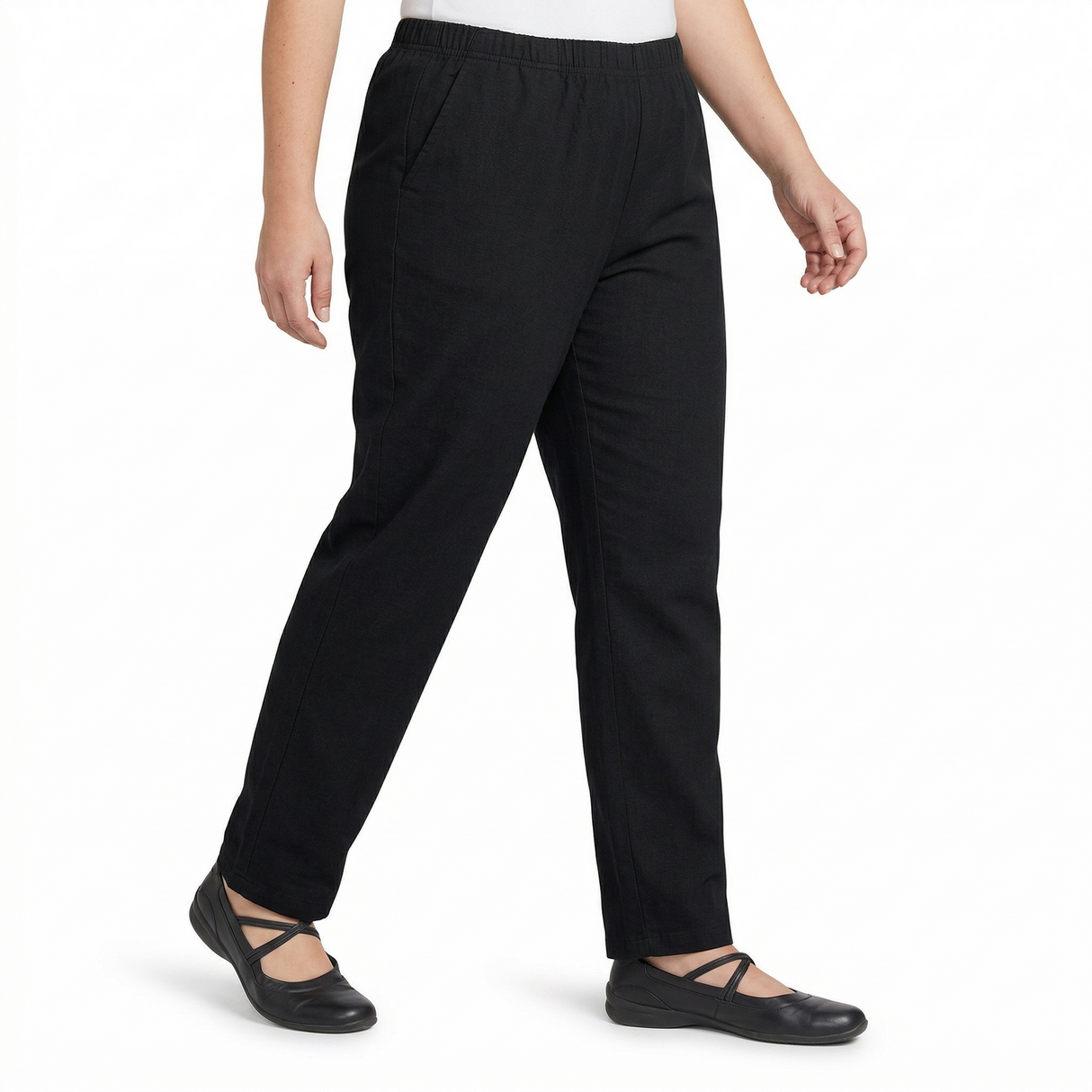 idyl Womens Full Length 100% Cotton Pants  - Black (Relaxed Fit Trousers)