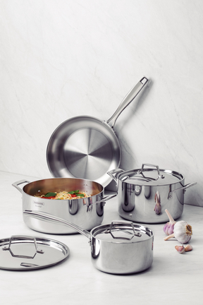 Tramontina 4pcs Grano Tri-Ply Stainless Steel Cookware Set with Lids in Silver
