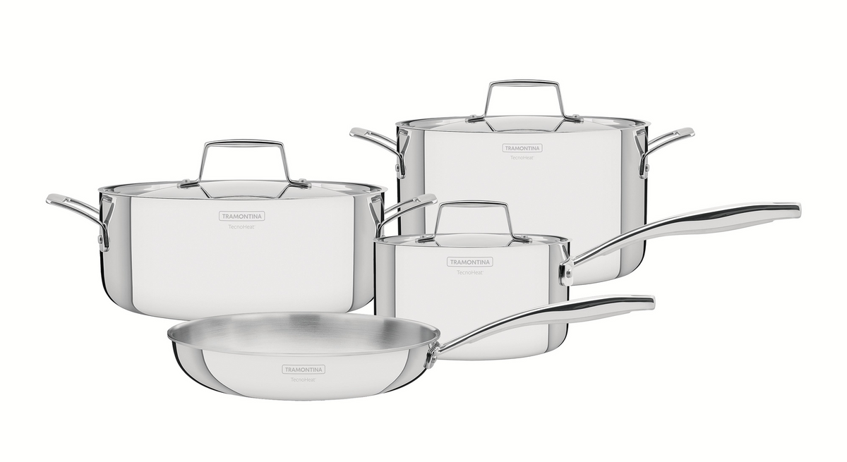Tramontina 4pcs Grano Tri-Ply Stainless Steel Cookware Set with Lids in Silver