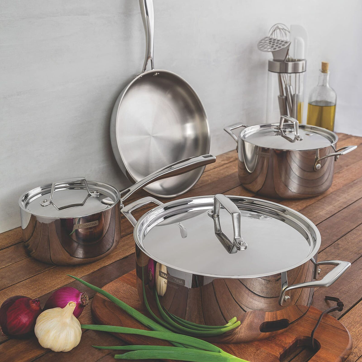 Tramontina 4pcs Grano Tri-Ply Stainless Steel Cookware Set with Lids in Silver