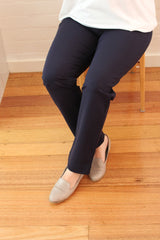 Women's Ponte Pants Straight Leg Stretch Elastic Waist Knit Warm Winter Ladies - Navy