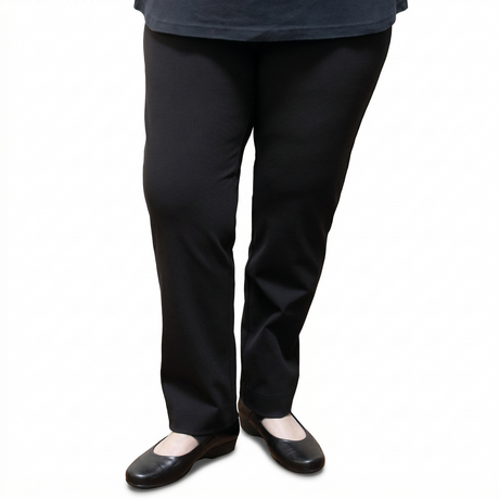 idyl Womens Straight Leg Bengaline Pants - Black (Pull On & Elastic Waist Stretch)