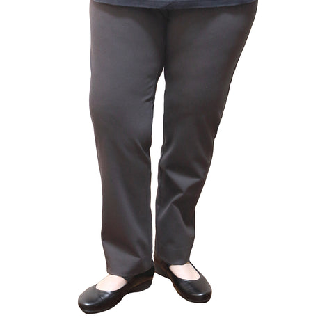 idyl Womens Straight Leg Bengaline Pants - Charcoal (Pull On & Elastic Waist Stretch)