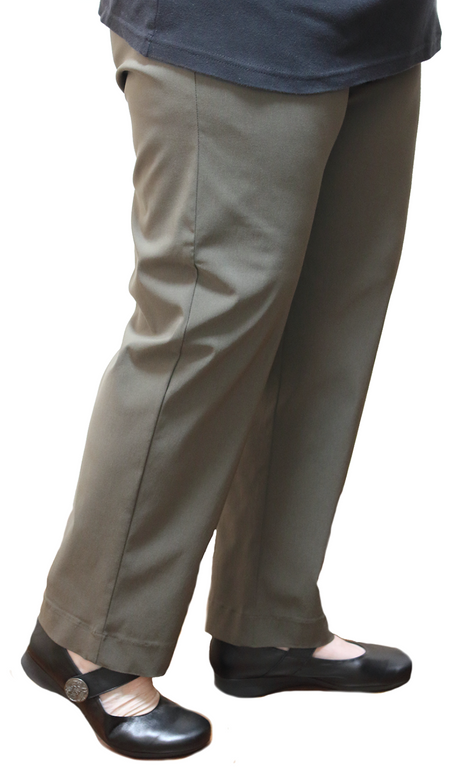 idyl Womens Straight Leg Bengaline Pants - Khaki (Pull On & Elastic Waist Stretch)