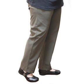 idyl Womens Straight Leg Bengaline Pants - Olive (Pull On & Elastic Waist Stretch)