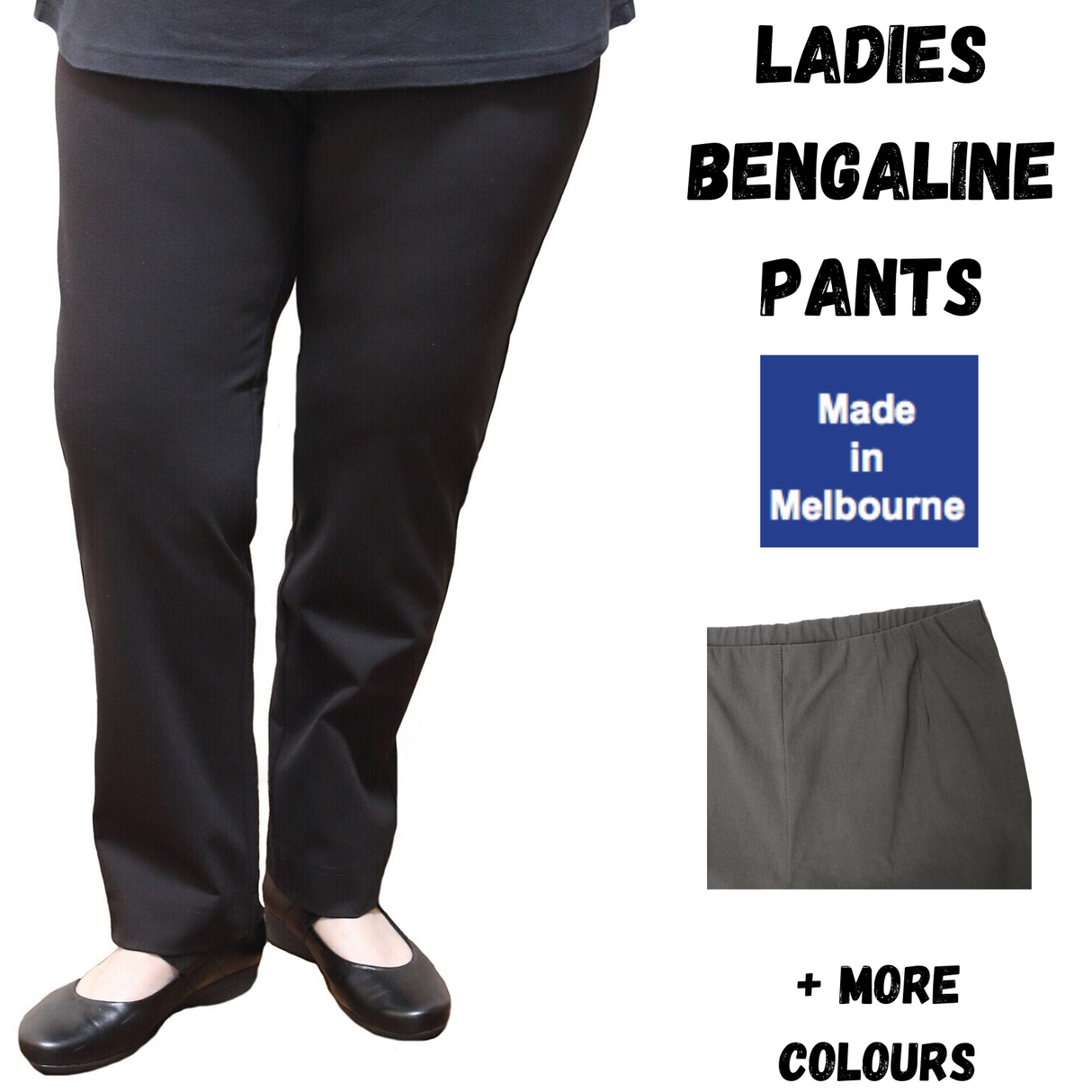 Womens Straight Leg Bengaline Pull On Stretch Work Pants Ladies Bottoms Ponte - Black