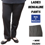 Womens Straight Leg Bengaline Pull On Stretch Work Pants Ladies Bottoms Ponte - Black