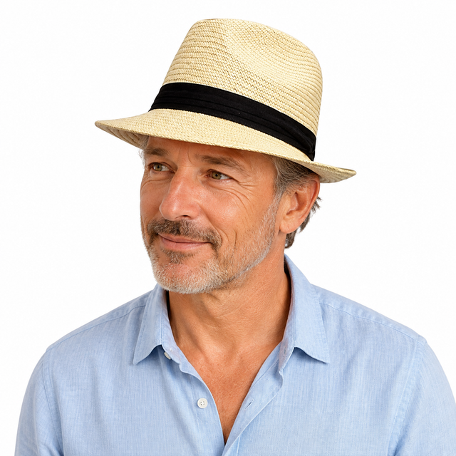 MELBOURNE HATS Trilby Ecuadorian Palm Straw Hat Handwoven Summer Panama Fedora - Natural - Small (57cm)