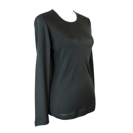 idyl Womens Pure Wool Long Sleeve Top - Black - Knit Base Layer (Made in Australia)