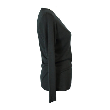 idyl Womens Pure Wool Long Sleeve Top - Black - Knit Base Layer (Made in Australia)