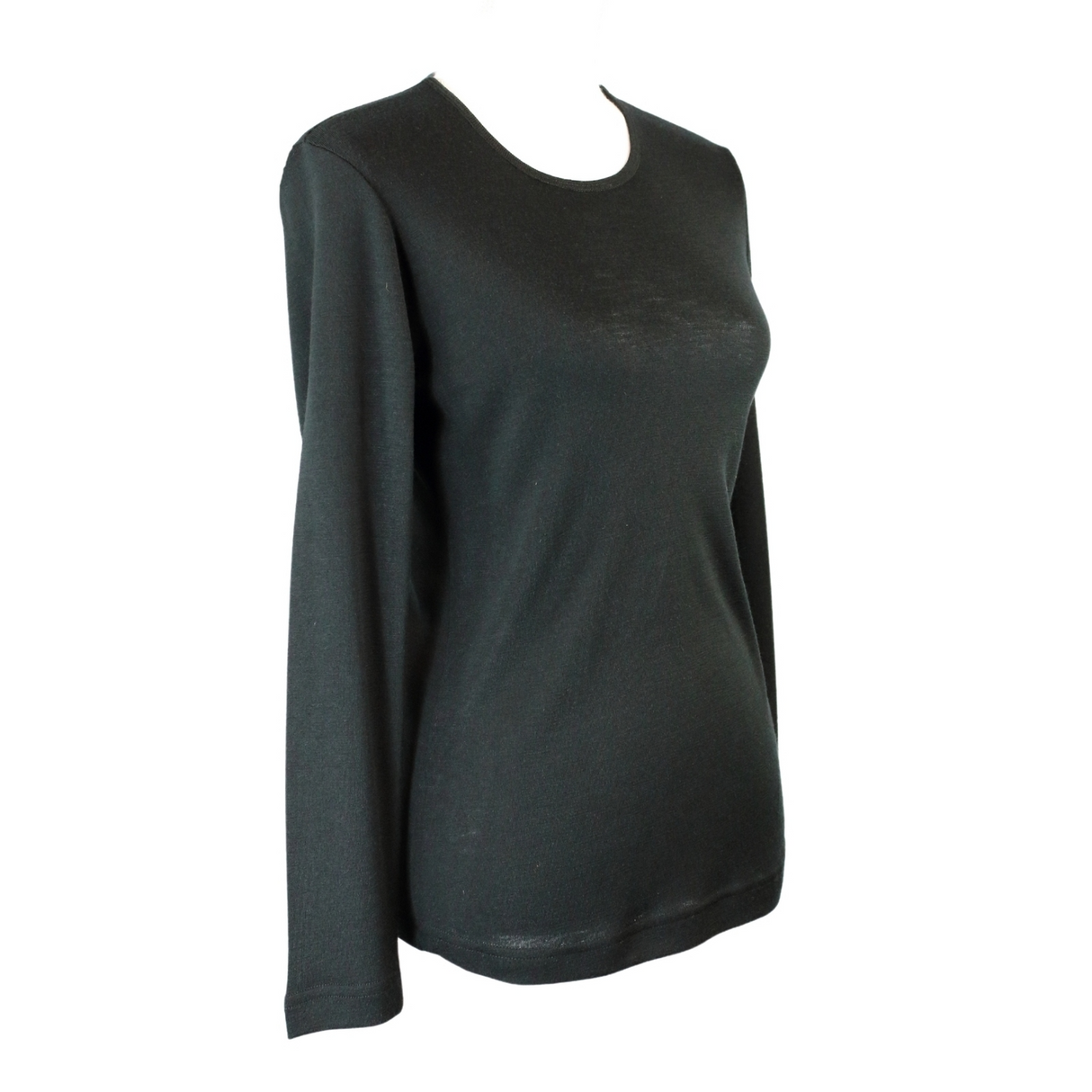 idyl Womens Pure Wool Long Sleeve Top - Black - Knit Base Layer (Made in Australia)