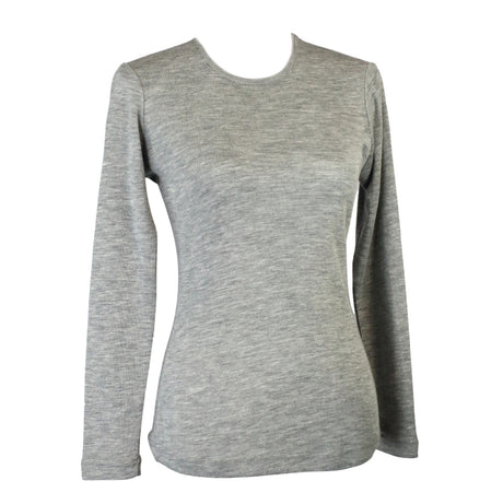 idyl Womens Pure Wool Long Sleeve Top - Grey Marle - Knit Base Layer (Made in Australia)