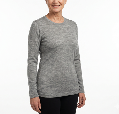 idyl Womens Pure Wool Long Sleeve Top - Grey Marle - Knit Base Layer (Made in Australia)