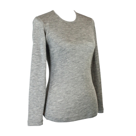 idyl Womens Pure Wool Long Sleeve Top - Grey Marle - Knit Base Layer (Made in Australia)