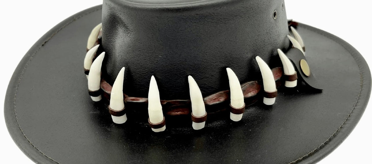 Jacaru 6570 Crocodile Leather Hatband - 11 Real Crocodile Teeth (Adjustable 75-80cm Made in Australia)