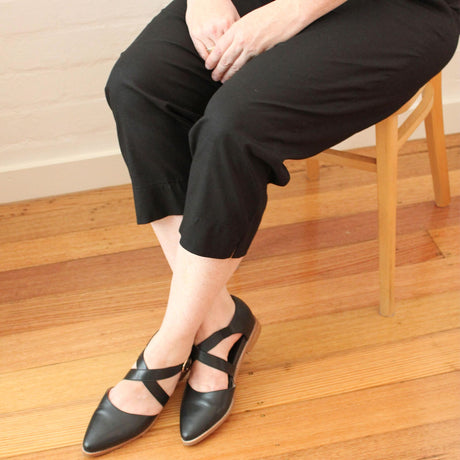 idyl Womens Linen/Cotton Crop Wide Leg Pants  - Black