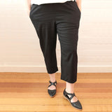 idyl Womens Linen/Cotton Crop Wide Leg Pants  - Black