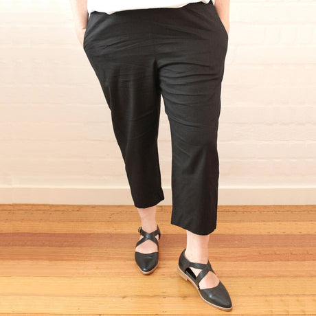 idyl Womens Linen/Cotton Crop Wide Leg Pants  - Black