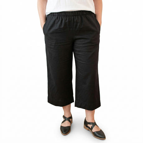 idyl Womens Linen/Cotton Crop Wide Leg Pants  - Black