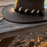 Jacaru 6582 Faux Leather Hatband with 6 Mini Bones - Brown (Adjustable 75-80cm)