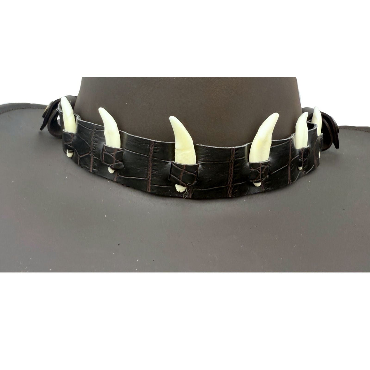 Jacaru 6582 Faux Leather Hatband with 6 Mini Bones - Brown (Adjustable 75-80cm)