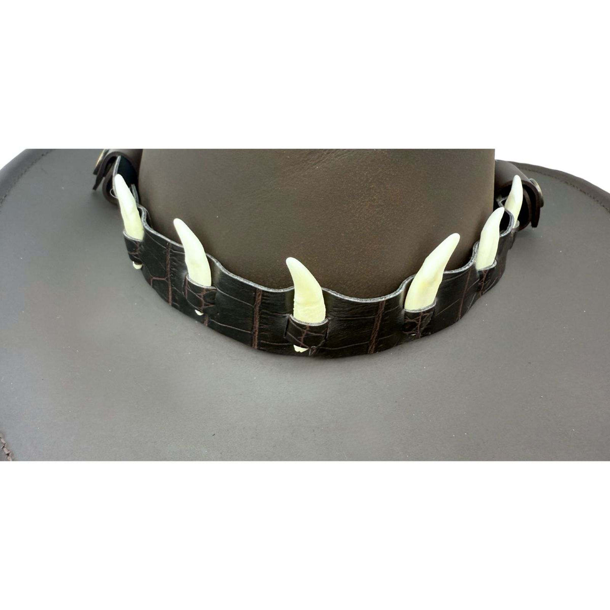Jacaru 6582 Faux Leather Hatband with 6 Mini Bones - Brown (Adjustable 75-80cm)